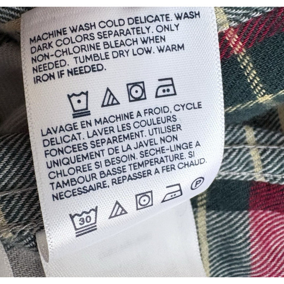 LANDS END Tartan Plaid Cotton Flannel Button Shirt Medium 10-12 Red Green Blue - Picture 10 of 12